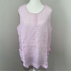 J Jill Light Pink Sleeveless Linen Tunic Top with Pocket Detail Large